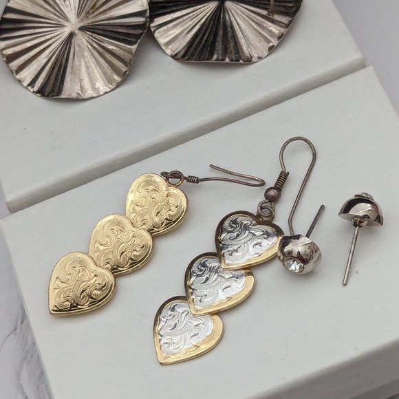 Vintage Lot Earrings Jewelry 3 Pairs Earrings Silver Tone Impressionist - Picture 9 of 13